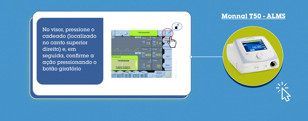 Monnat T50 - ALMS: No visor, presisone o cadeado (localizado no canto superior direito) e, em seguida, confirme a ação pressionando o botão giratório.