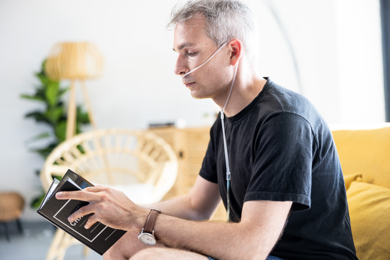 Oxygen therapy in adults - patient reading (male) 2