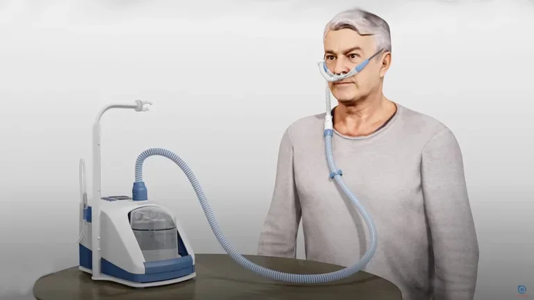 Desenho de homem usando Alto Fluxo Nasal Domiciliar myAIRVO 2