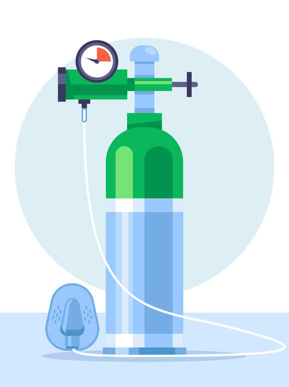 Figura de um cilindro de oxigênio medicinal com máscara