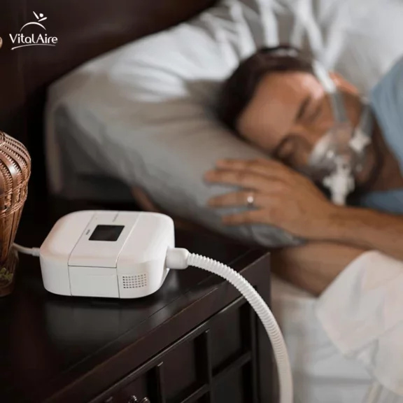 Homem dormindo com máscara CPAP