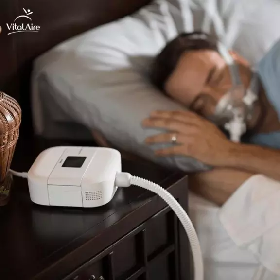 Homem dormindo com máscara CPAP
