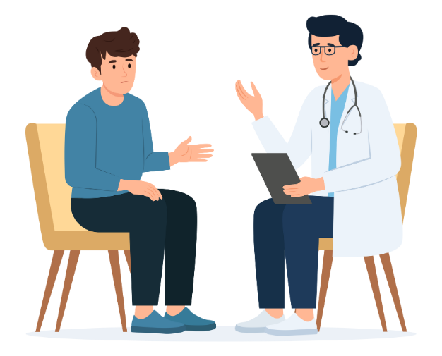 Terapia Educacional e Comportamental: imagem ilustrativa do médico orientando o paciente quanto a apneia do sono e tratamento